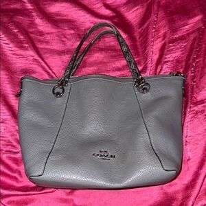 Coach Gray Shoulder Bag with Pebbled Leather